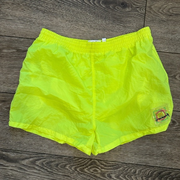 Vintage Jonathan G Neon Yellow Swim  Shorts Men Hi-vis lined SZ L 80s 90s - Picture 1 of 8